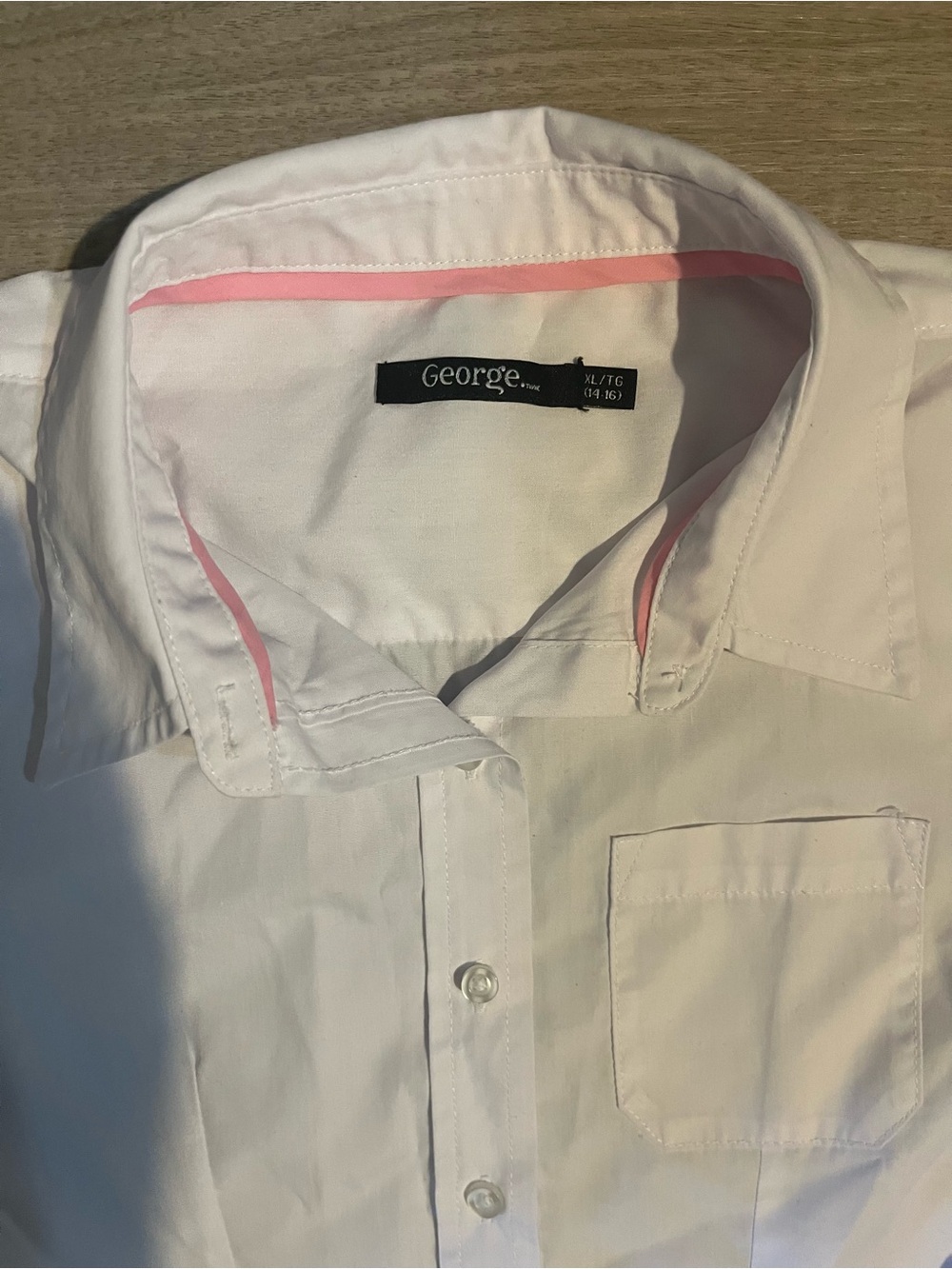 Girls White Button-Down Shirt with Subtle Pink Trim- Size 14-16 - Picture 3 of 6